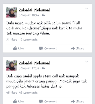 post facebook makcik Zabedah